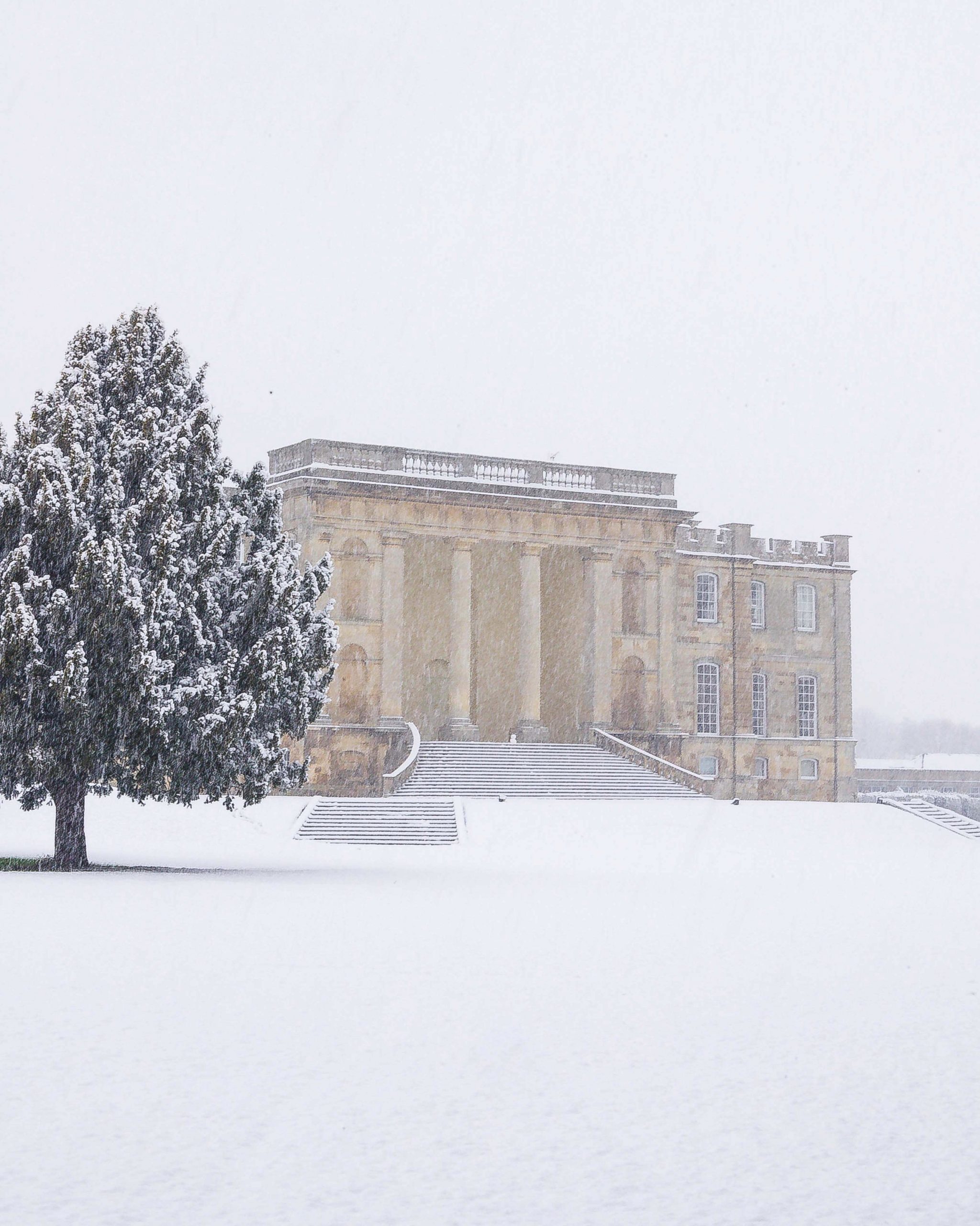 Photo of Kimbolton Castle in the snow.