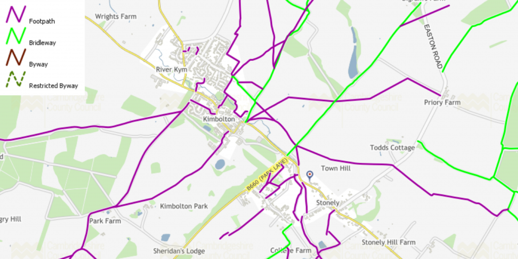 Map of Footpaths and Rights of Way around Kimbolton & Stonely