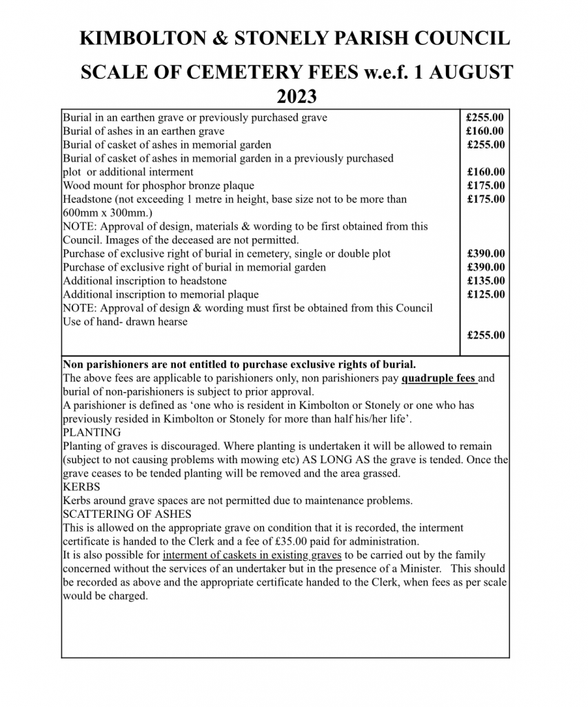 A picture of the Kimbolton Cemetery Fees 2023